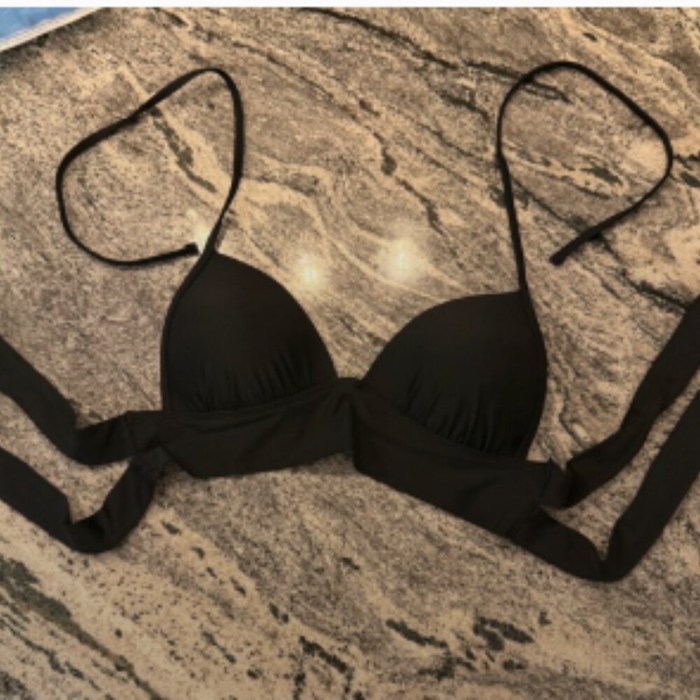 Aerie Black Bikini Top with Tie Straps Small